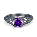 Art Deco Filigree Wedding Engagement Bridal Ring Round Simulated Cubic Zirconia 925 Sterling Silver