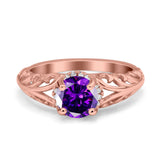 Art Deco Filigree Wedding Engagement Bridal Ring Round Simulated Cubic Zirconia 925 Sterling Silver