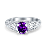 Art Deco Filigree Wedding Engagement Bridal Ring Round Simulated Cubic Zirconia 925 Sterling Silver
