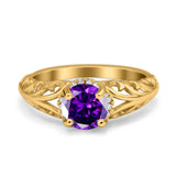 Art Deco Filigree Wedding Engagement Bridal Ring Round Simulated Cubic Zirconia 925 Sterling Silver