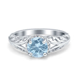 Art Deco Filigree Wedding Engagement Bridal Ring Round Simulated Cubic Zirconia 925 Sterling Silver