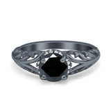 Art Deco Filigree Wedding Engagement Bridal Ring Round Simulated Cubic Zirconia 925 Sterling Silver