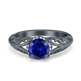 Art Deco Filigree Wedding Engagement Bridal Ring Round Simulated Cubic Zirconia 925 Sterling Silver
