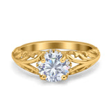 Art Deco Filigree Wedding Engagement Bridal Ring Round Simulated Cubic Zirconia 925 Sterling Silver