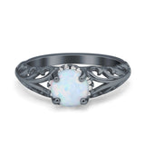 Art Deco Filigree Wedding Engagement Bridal Ring Round Simulated Cubic Zirconia 925 Sterling Silver