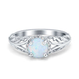 Art Deco Filigree Wedding Engagement Bridal Ring Round Simulated Cubic Zirconia 925 Sterling Silver