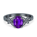Butterfly Oval Art Deco Engagement Wedding Ring Round Simulated Cubic Zirconia 925 Sterling Silver