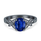 Butterfly Oval Art Deco Engagement Wedding Ring Round Simulated Cubic Zirconia 925 Sterling Silver