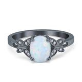 Butterfly Oval Art Deco Engagement Wedding Ring Round Simulated Cubic Zirconia 925 Sterling Silver