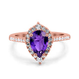 Teardrop Pear Art Deco Wedding Ring Simulated Cubic Zirconia 925 Sterling Silver