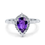 Teardrop Pear Art Deco Wedding Ring Simulated Cubic Zirconia 925 Sterling Silver