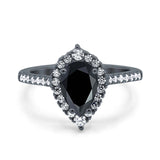 Teardrop Pear Art Deco Wedding Ring Simulated Cubic Zirconia 925 Sterling Silver