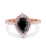 Teardrop Pear Art Deco Wedding Ring Simulated Cubic Zirconia 925 Sterling Silver