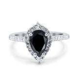 Teardrop Pear Art Deco Wedding Ring Simulated Cubic Zirconia 925 Sterling Silver