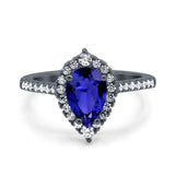 Teardrop Pear Art Deco Wedding Ring Simulated Cubic Zirconia 925 Sterling Silver