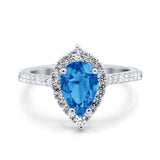 Teardrop Pear Art Deco Wedding Ring Simulated Cubic Zirconia 925 Sterling Silver