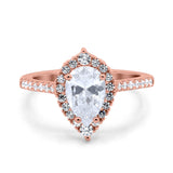 Teardrop Pear Art Deco Wedding Ring Simulated Cubic Zirconia 925 Sterling Silver