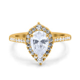 Teardrop Pear Art Deco Wedding Ring Simulated Cubic Zirconia 925 Sterling Silver