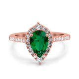 Teardrop Pear Art Deco Wedding Ring Simulated Cubic Zirconia 925 Sterling Silver