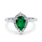 Teardrop Pear Art Deco Wedding Ring Simulated Cubic Zirconia 925 Sterling Silver
