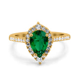 Teardrop Pear Art Deco Wedding Ring Simulated Cubic Zirconia 925 Sterling Silver