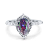 Teardrop Pear Art Deco Wedding Ring Simulated Cubic Zirconia 925 Sterling Silver