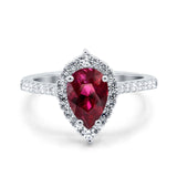 Teardrop Pear Art Deco Wedding Ring Simulated Cubic Zirconia 925 Sterling Silver