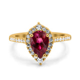 Teardrop Pear Art Deco Wedding Ring Simulated Cubic Zirconia 925 Sterling Silver