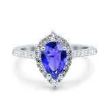 Teardrop Pear Art Deco Wedding Ring Simulated Cubic Zirconia 925 Sterling Silver