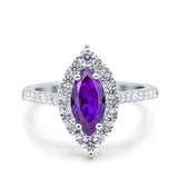 Halo Marquise Art Deco Wedding Ring Simulated Cubic Zirconia 925 Sterling Silver