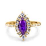 Halo Marquise Art Deco Wedding Ring Simulated Cubic Zirconia 925 Sterling Silver