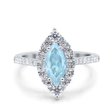 Halo Marquise Art Deco Wedding Ring Simulated Cubic Zirconia 925 Sterling Silver