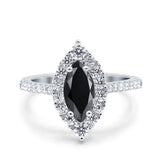 Halo Marquise Art Deco Wedding Ring Simulated Cubic Zirconia 925 Sterling Silver