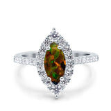 Halo Marquise Art Deco Wedding Ring Simulated Cubic Zirconia 925 Sterling Silver