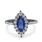 Halo Marquise Art Deco Wedding Ring Simulated Cubic Zirconia 925 Sterling Silver