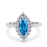 Halo Marquise Art Deco Wedding Ring Simulated Cubic Zirconia 925 Sterling Silver