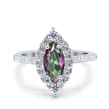 Halo Marquise Art Deco Wedding Ring Simulated Cubic Zirconia 925 Sterling Silver