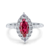 Halo Marquise Art Deco Wedding Ring Simulated Cubic Zirconia 925 Sterling Silver