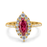 Halo Marquise Art Deco Wedding Ring Simulated Cubic Zirconia 925 Sterling Silver