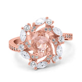 Oval Vintage Art Deco Engagement Ring Simulated Cubic Zirconia 925 Sterling Silver