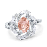 Oval Vintage Art Deco Engagement Ring Simulated Cubic Zirconia 925 Sterling Silver