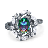 Oval Vintage Art Deco Engagement Ring Simulated Cubic Zirconia 925 Sterling Silver