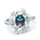 Oval Vintage Art Deco Engagement Ring Simulated Cubic Zirconia 925 Sterling Silver