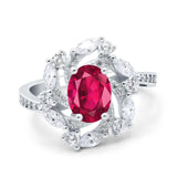 Oval Vintage Art Deco Engagement Ring Simulated Cubic Zirconia 925 Sterling Silver