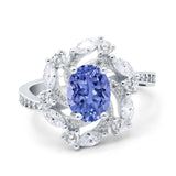 Oval Vintage Art Deco Engagement Ring Simulated Cubic Zirconia 925 Sterling Silver