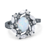 Oval Vintage Art Deco Engagement Ring Simulated Cubic Zirconia 925 Sterling Silver