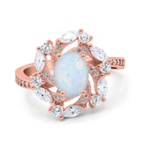 Oval Vintage Art Deco Engagement Ring Simulated Cubic Zirconia 925 Sterling Silver