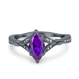 Marquise Art Deco Wedding Bridal Ring Simulated Cubic Zirconia 925 Sterling Silver
