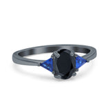 Vintage Art Deco Oval Wedding Ring Triangle Blue Sapphire Simulated Cubic Zirconia 925 Sterling Silver