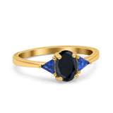 Vintage Art Deco Oval Wedding Ring Triangle Blue Sapphire Simulated Cubic Zirconia 925 Sterling Silver